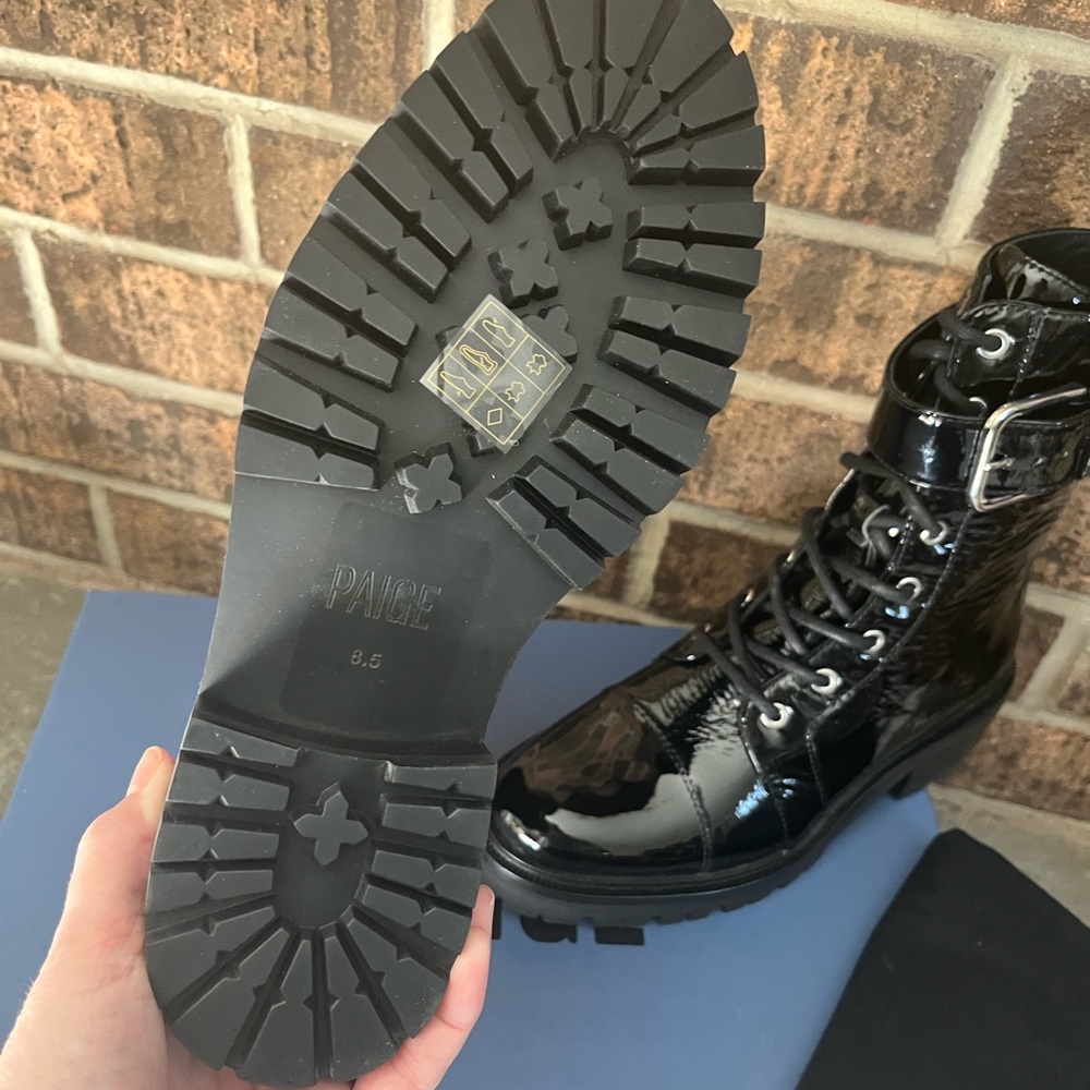 Paige Bailey Combat Boot Black Patent Leather size 8.5M - Picture 8 of 12
